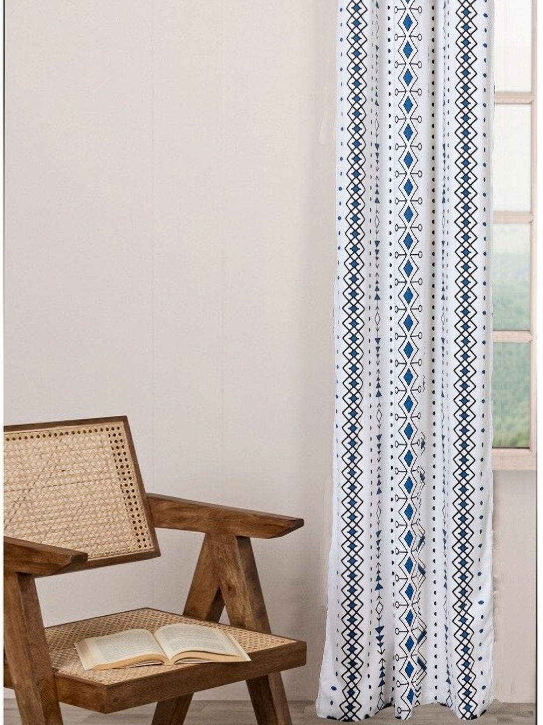 

HOMEMONDE White & Blue Geometric Room Darkening Long Door Curtain