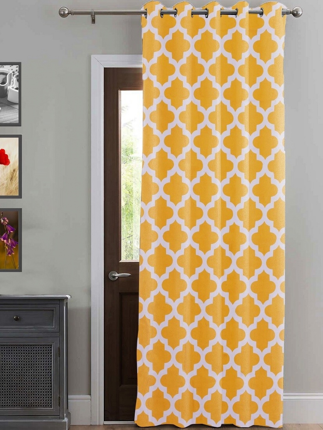 

HOMEMONDE Yellow & White Geometric Room Darkening Door Curtain