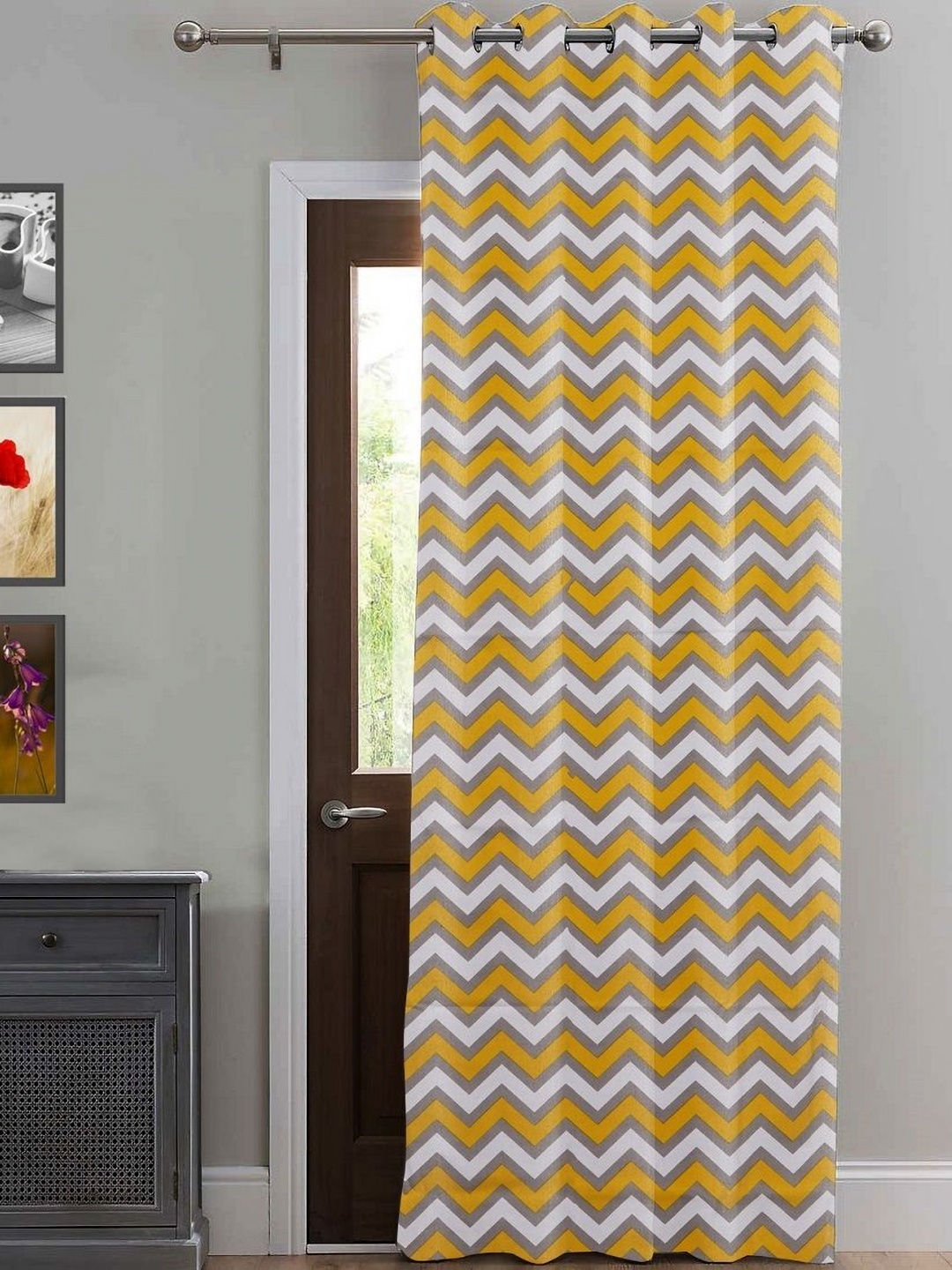 

HOMEMONDE Yellow & White Geometric Room Darkening Door Curtain