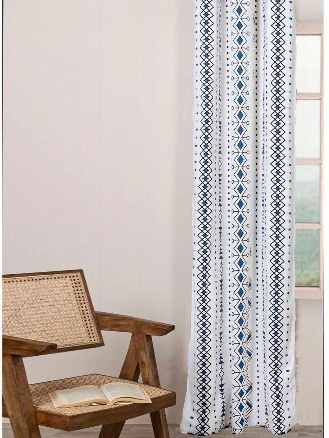 

HOMEMONDE White & Blue Geometric Room Darkening Window Curtain