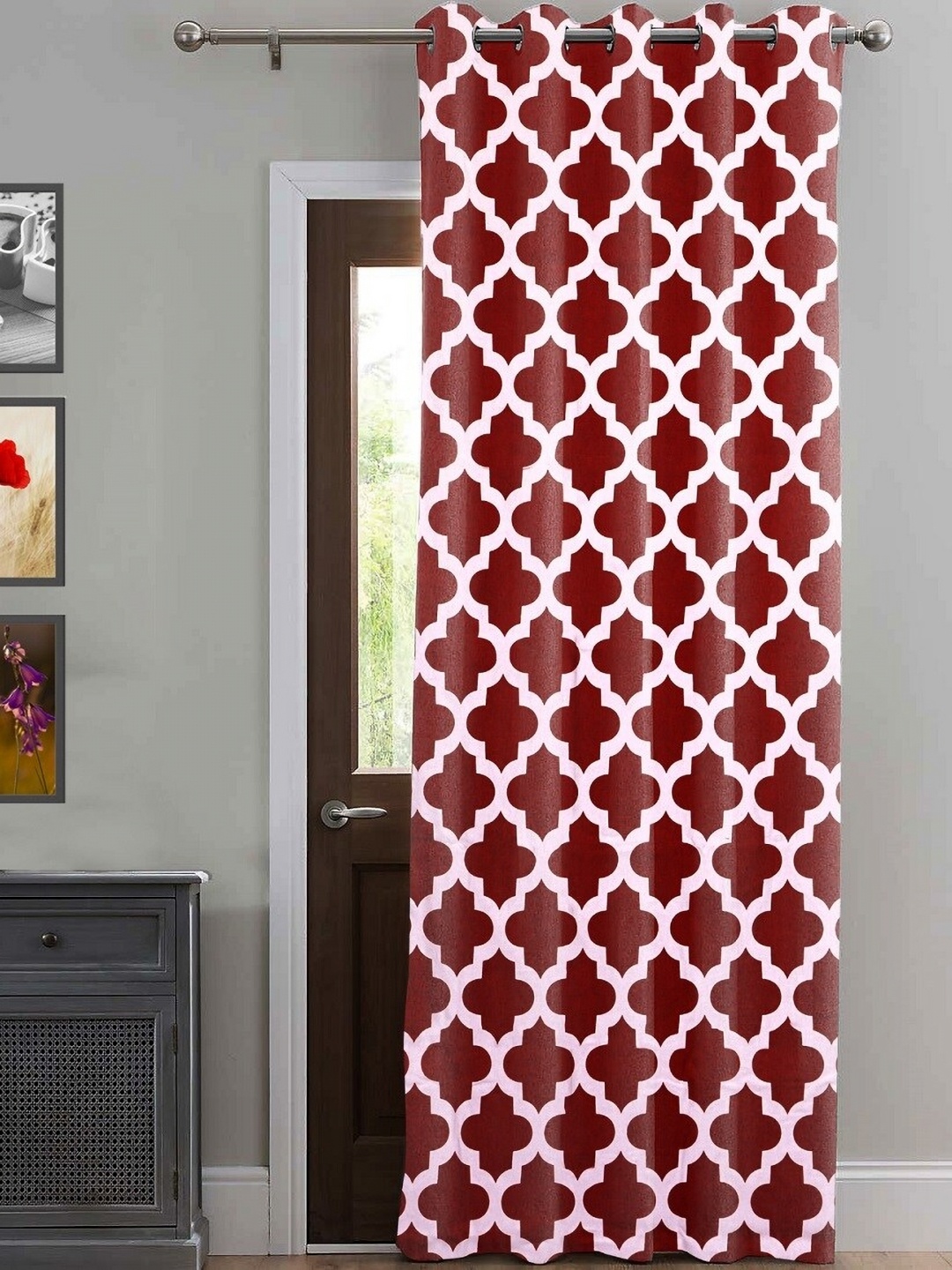 

HOMEMONDE Rust & White Geometric Room Darkening Long Door Curtain