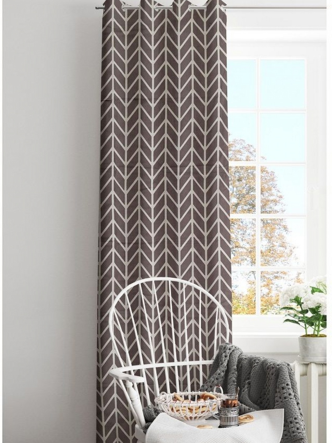 

HOMEMONDE Grey & White Geometric Cotton Room Darkening Long Door Curtain