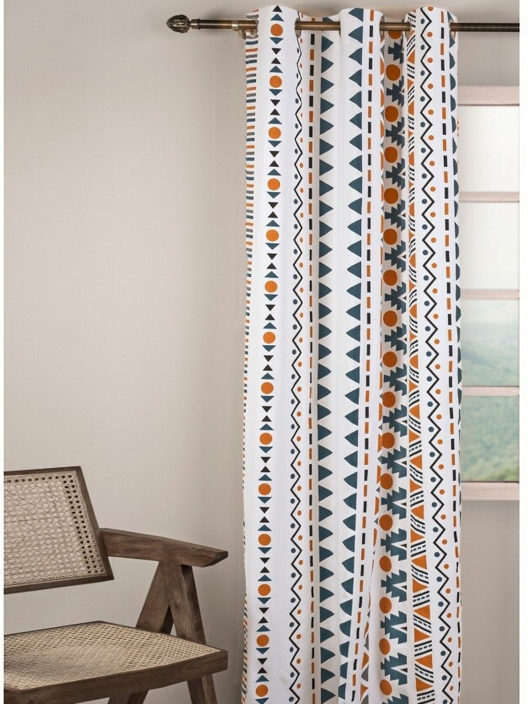 

HOMEMONDE White & Mustard Geometric Cotton Room Darkening Door Curtain