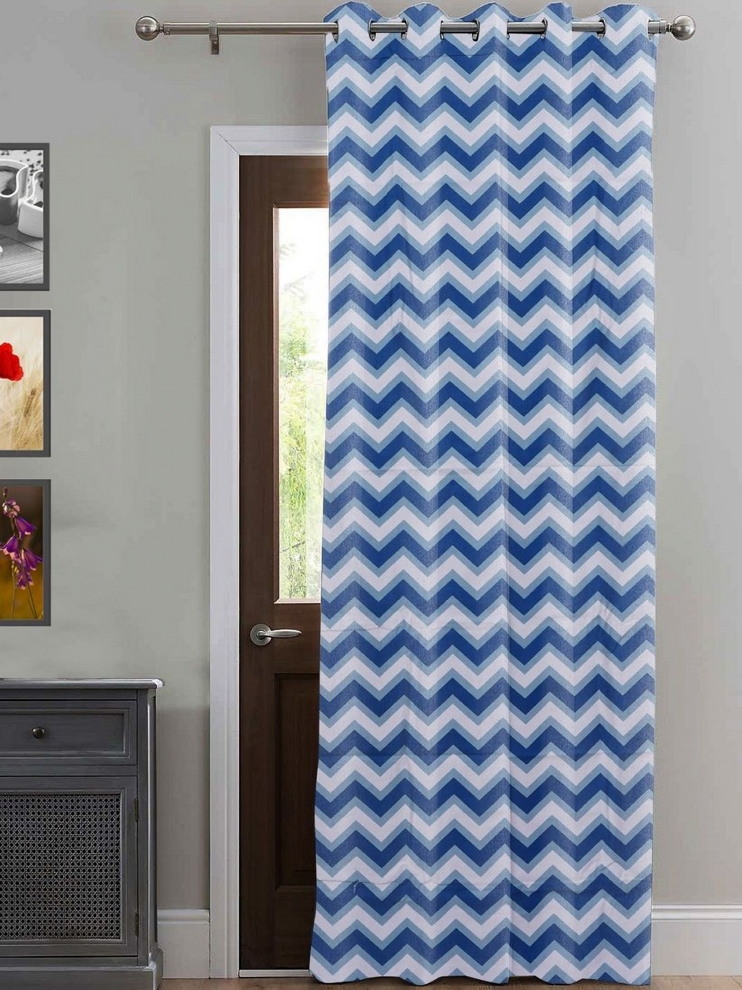 

HOMEMONDE Blue & White Geometric Room Darkening Long Door Curtain