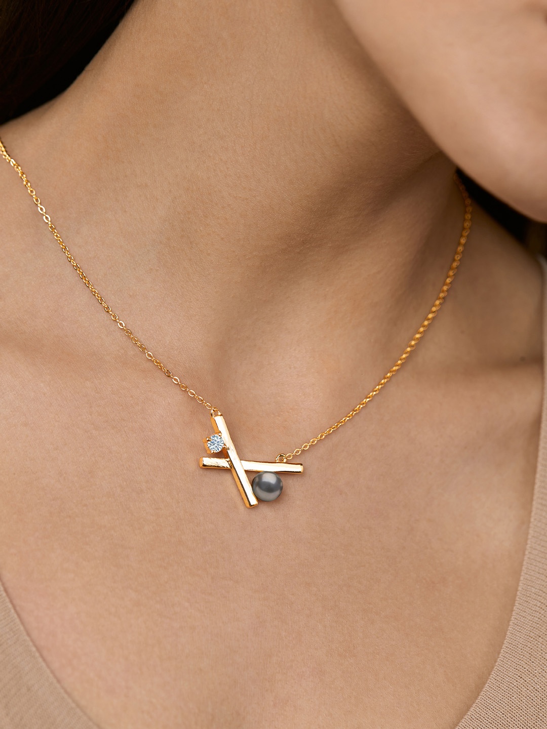 

MINUTIAE Brass Gold-Plated Stones Studded Necklace
