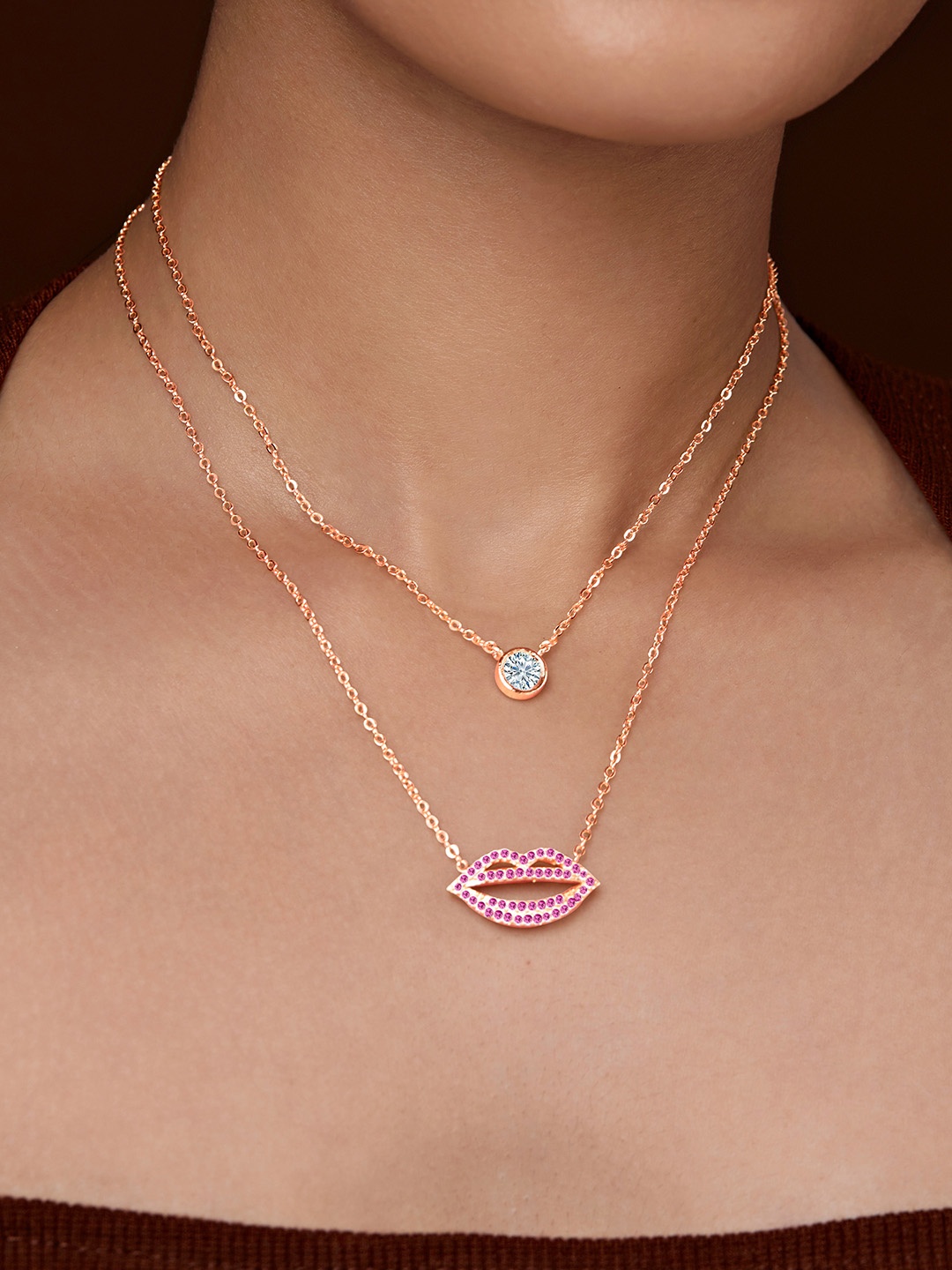 

MINUTIAE Brass Rose Gold-Plated Stones Studded Necklace