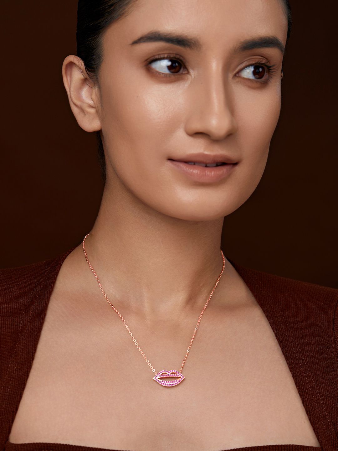 

MINUTIAE Brass Rose Gold-Plated Stones Studded Necklace