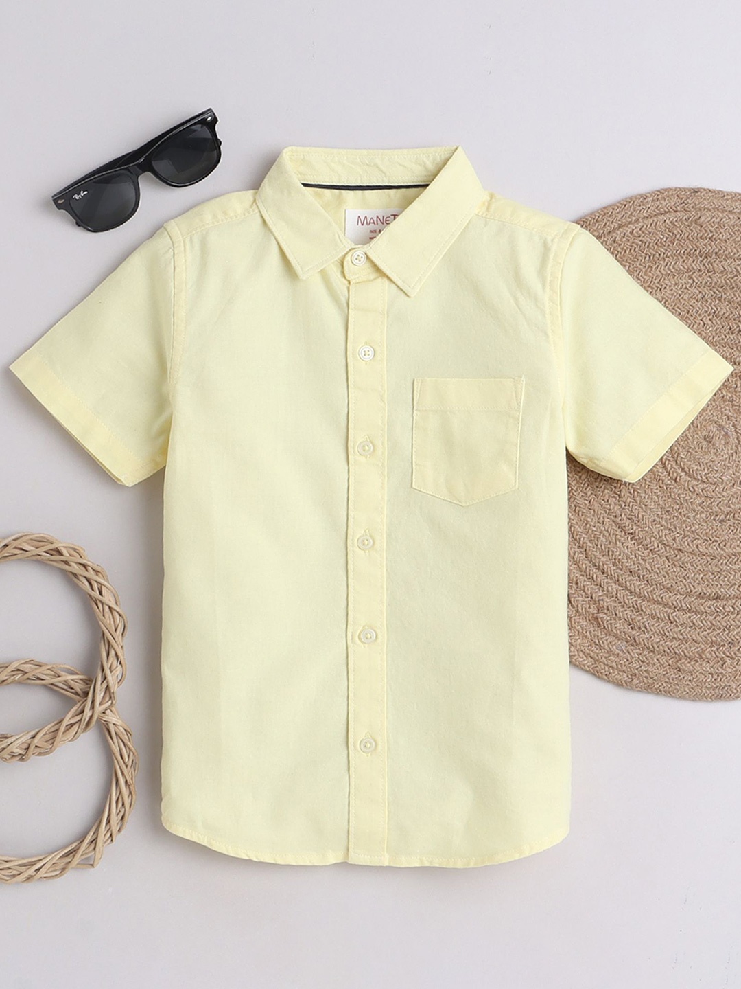 

MANET Boys Spread Collar Short Sleeves Regular Fit Cotton Casual Shirt, Yellow