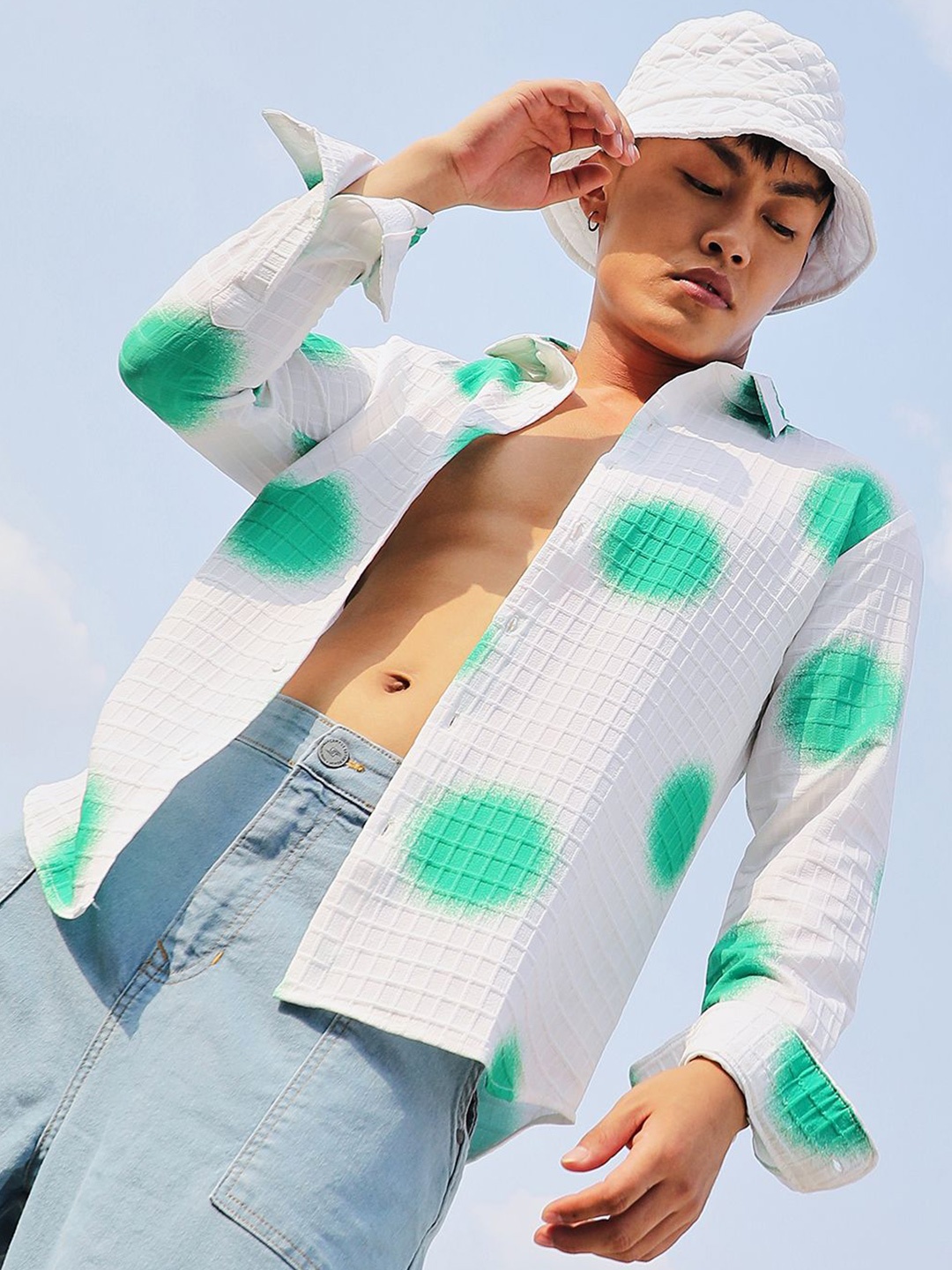 

Campus Sutra Classic Self Design Textured Spread Collar Shirt, White