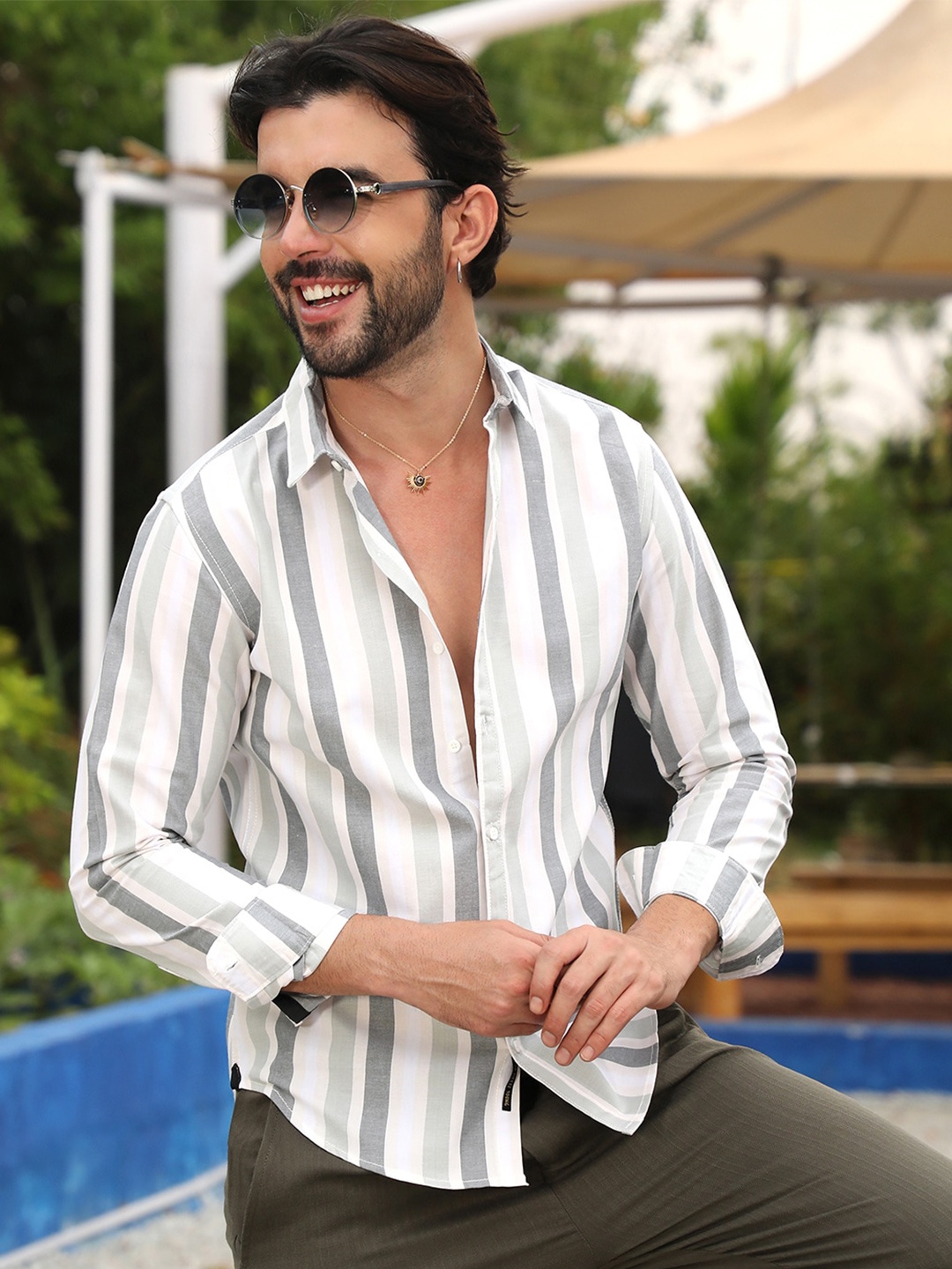 

Campus Sutra Classic Striped Spread Collar Long Sleeves Cotton Casual Shirt, White