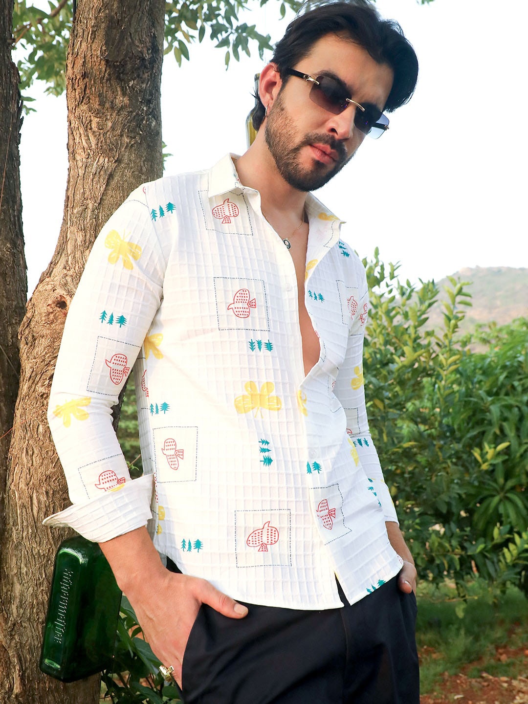 

Campus Sutra Printed Spread Collar Long Sleeves Casual Shirt, White