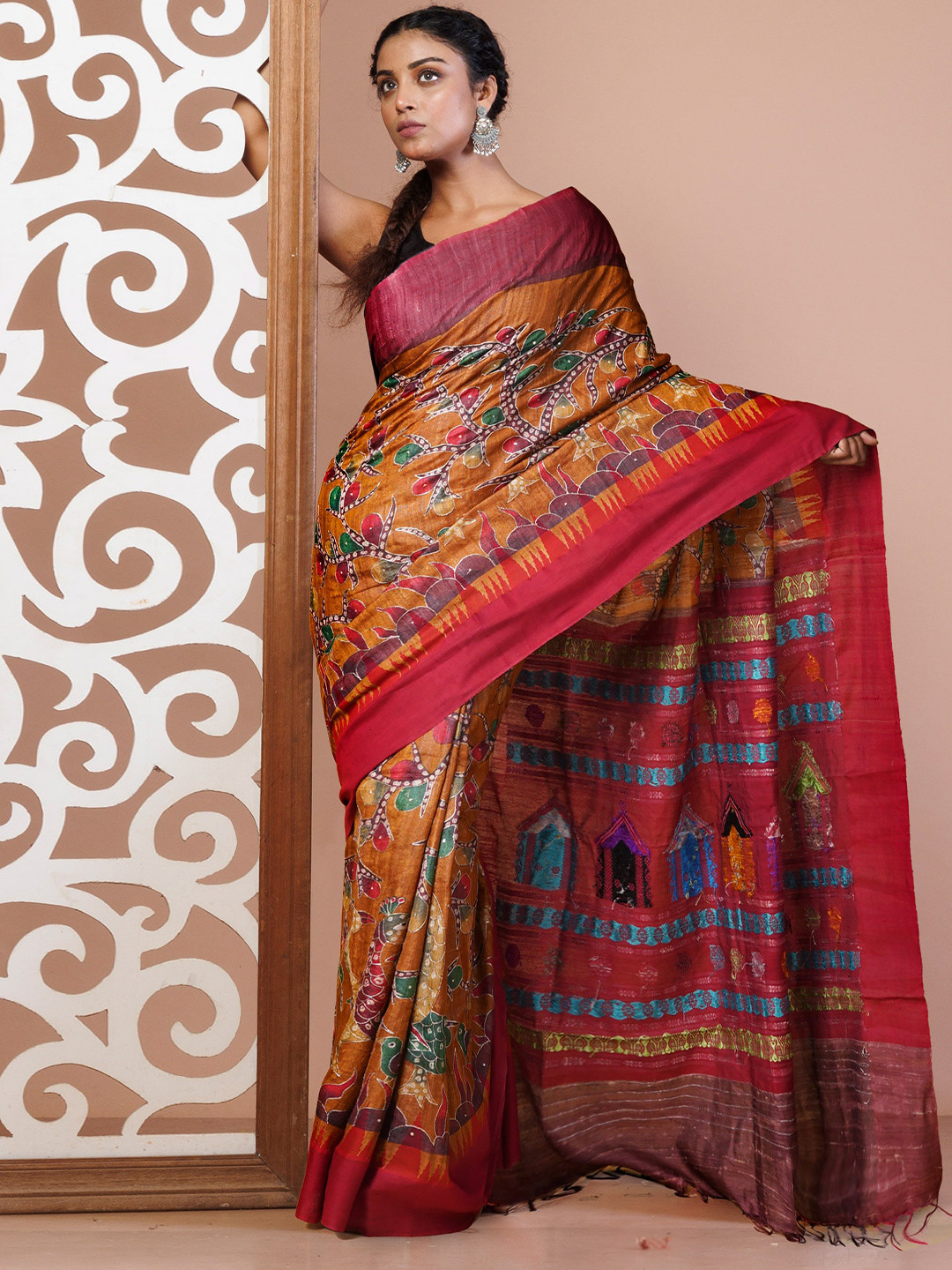 

Unnati Silks Ethnic Motifs Pure Silk Handloom Tussar Saree, Yellow
