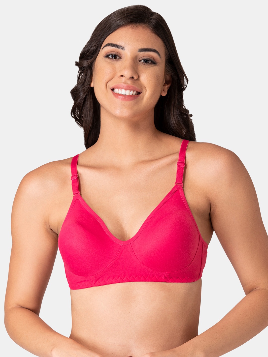

KOMLI Full Coverage Non Padded Cotton T-shirt Bra- All Day Comfort, Pink