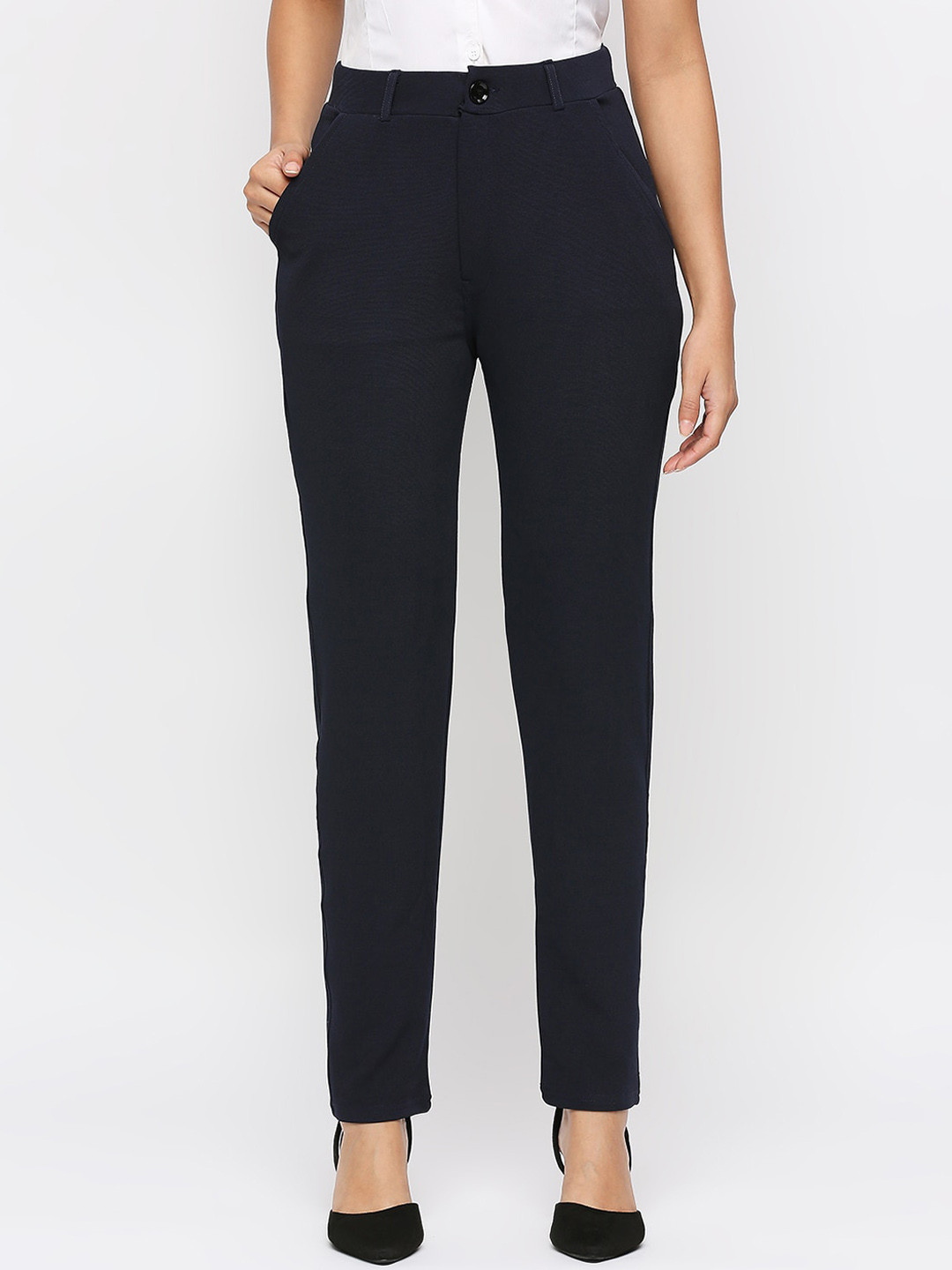 

Smarty Pants Women Comfort Straight Fit High-Rise Lint Free Formal Trouser, Navy blue