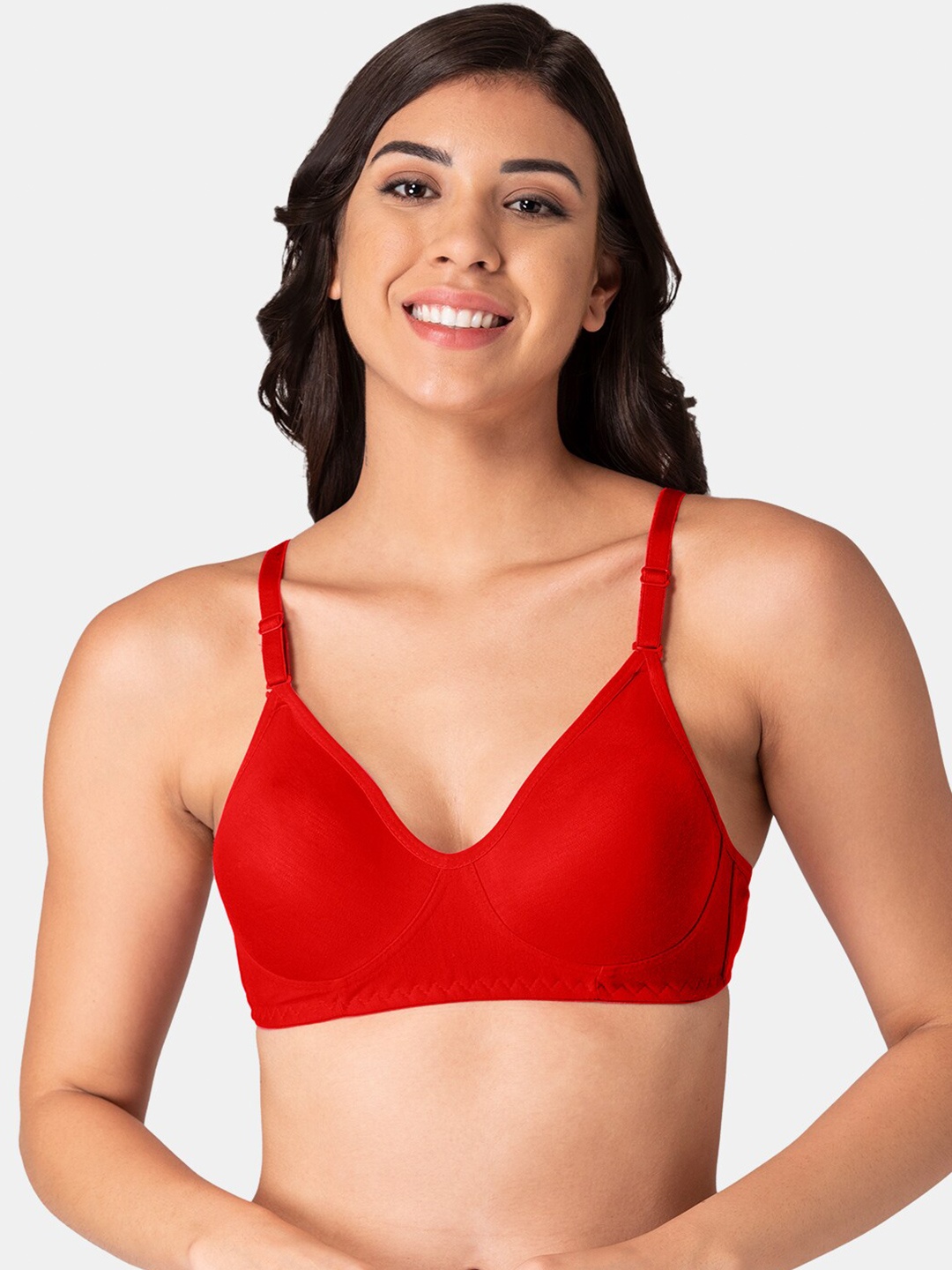 

KOMLI Full Coverage Non Padded Cotton T-Shirt Bra With All Day Comfort, Red