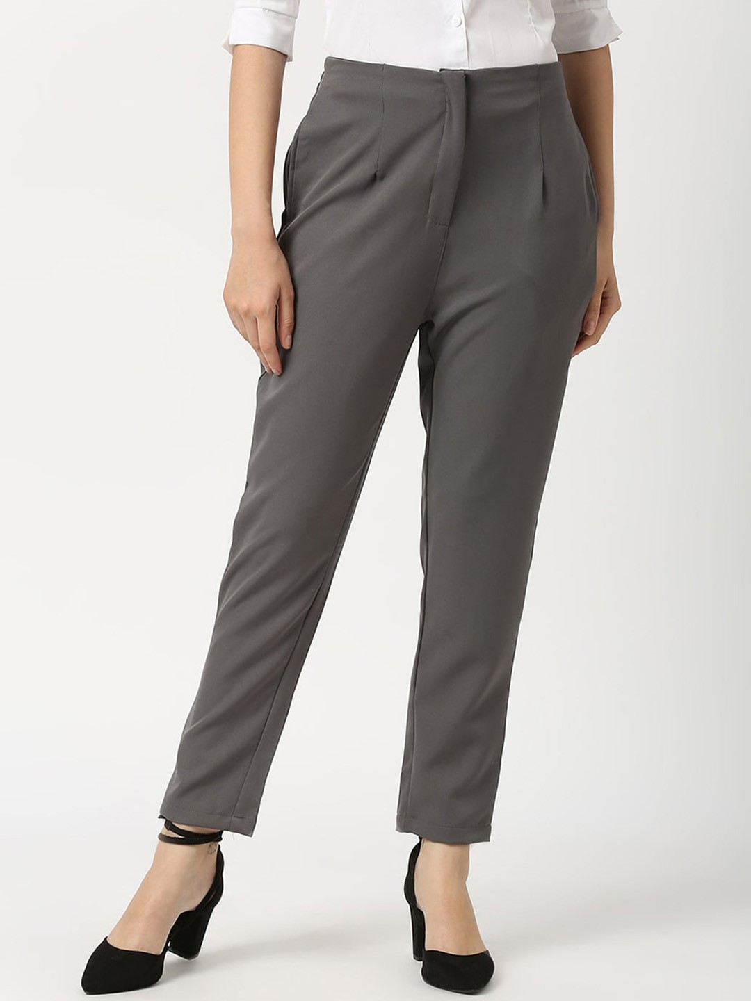 

Smarty Pants Women Relaxed Straight Leg Fit High-Rise Easy Wash Cotton Formal Trouser, Grey