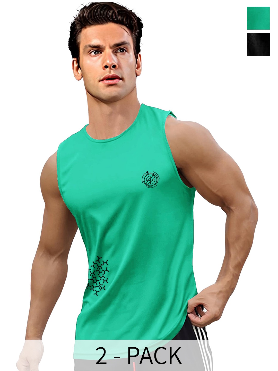 

AUSK Pack Of 2 Printed Innerwear Gym Innerwear Vests A753+754, Black