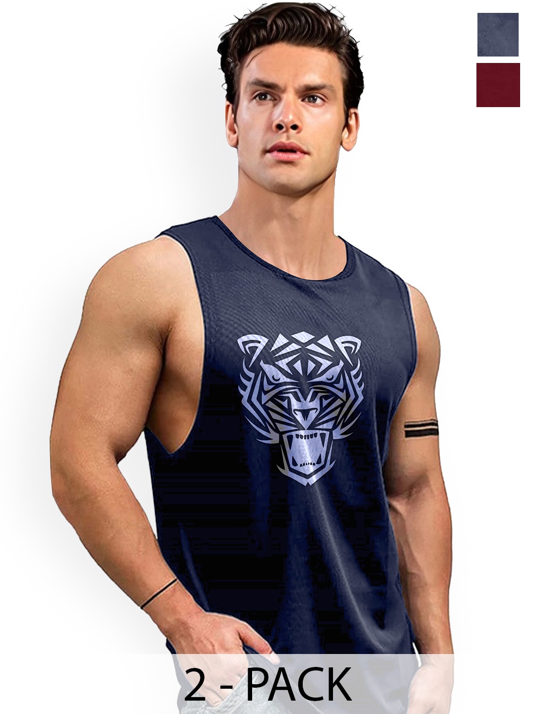 

AUSK Pack Of 2 Printed Round Neck Sleeveless Gym Innerwear Vests A719+720, Maroon