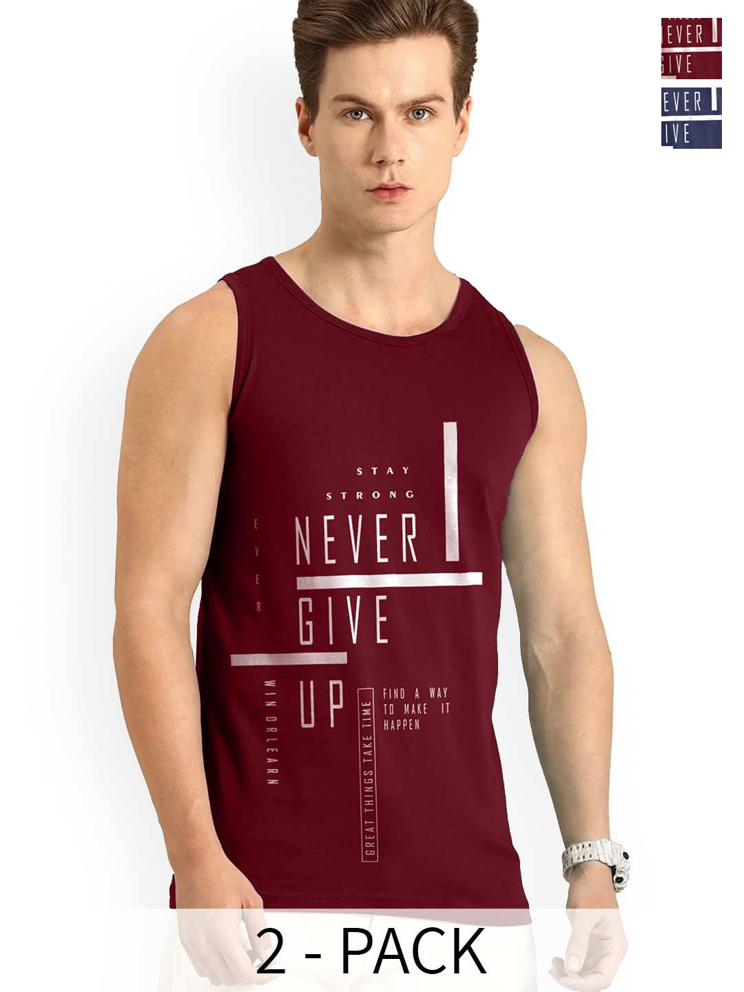 

AUSK Pack Of 2 Printed Innerwear Gym Innerwear Vests A772+773, Maroon