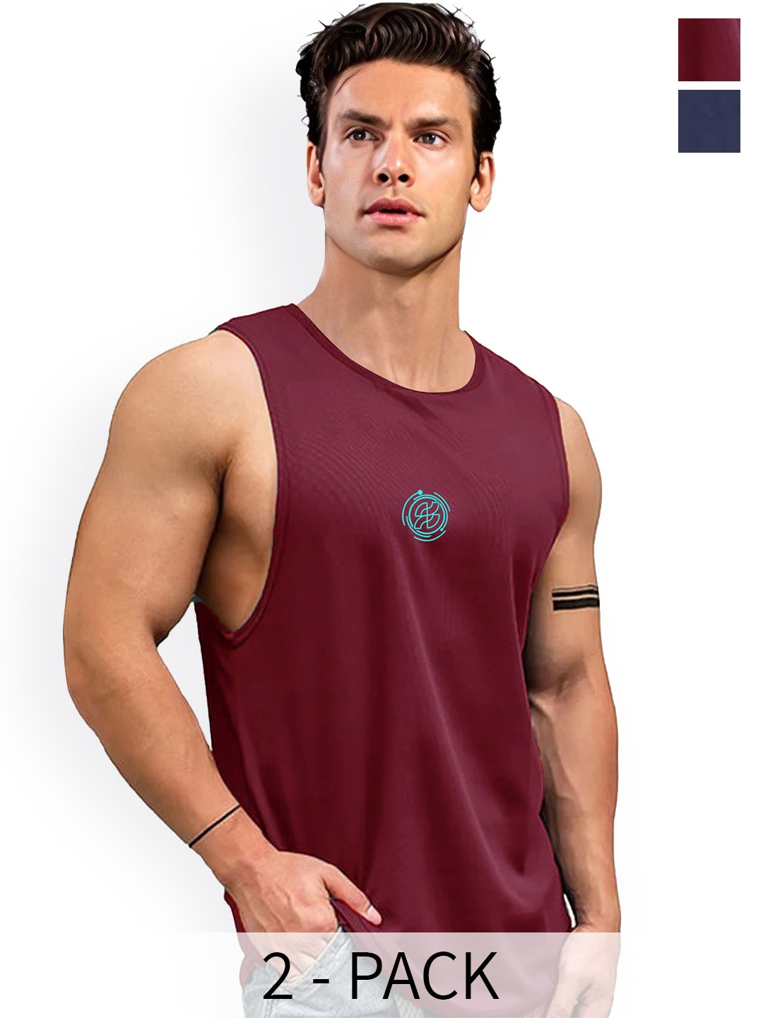 

AUSK Pack Of 2 Printed Round Neck Sleeveless Gym Innerwear Vest A733+734, Maroon