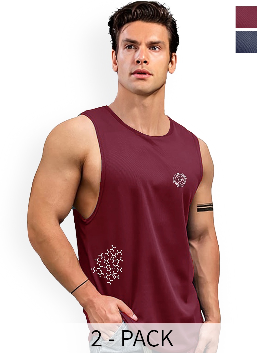 

AUSK Pack Of 2 Printed Round Neck Sleeveless Gym Innerwear Vest A756+757, Maroon