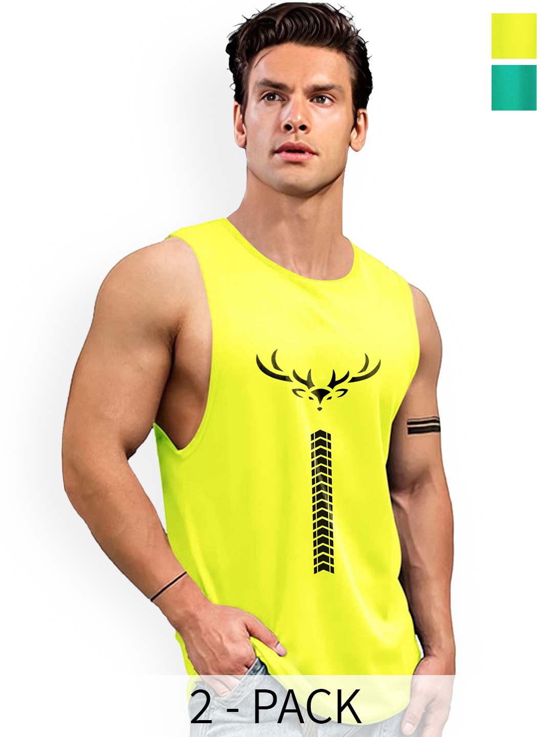 

AUSK Pack Of 2 Printed Innerwear Vests A746+751, Green