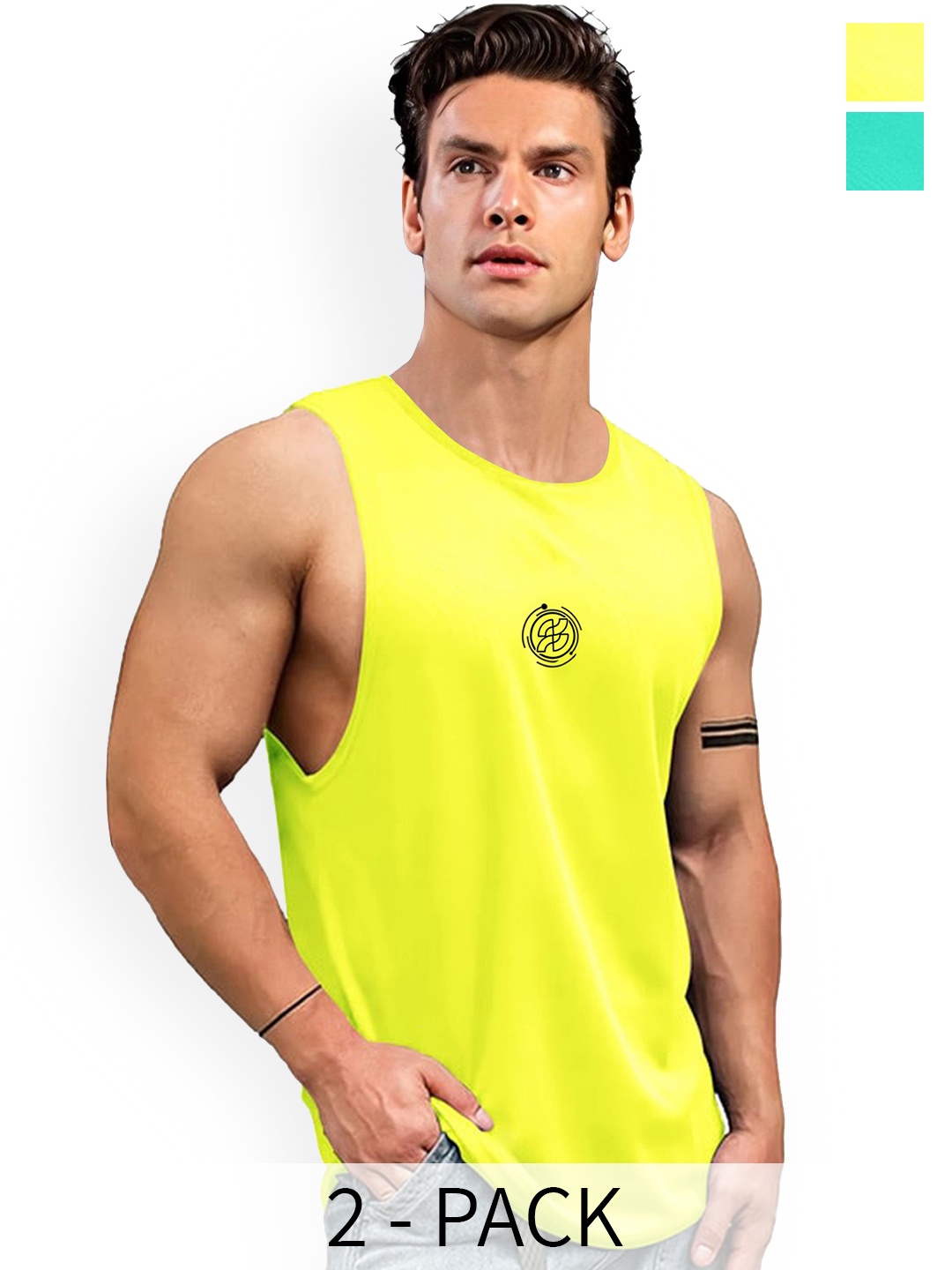 

AUSK Pack Of 2 Printed Round Neck Sleeveless Gym Innerwear Vest A731+736, Green