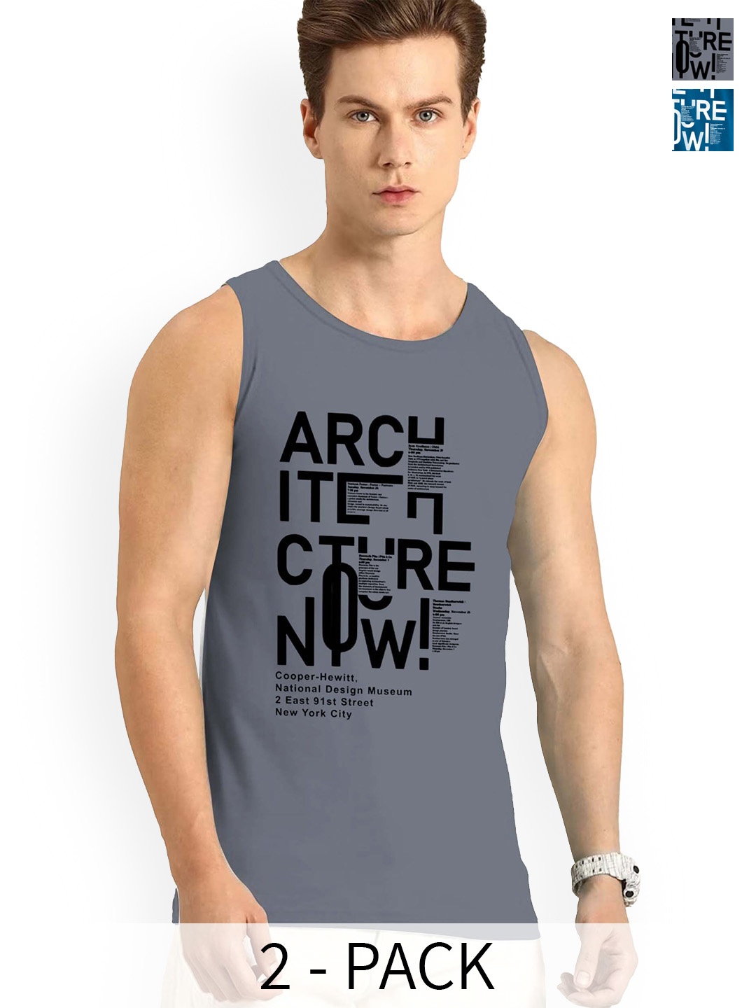 

AUSK Pack Of 2 Printed Innerwear Gym Innerwear Vests A778+781, Grey