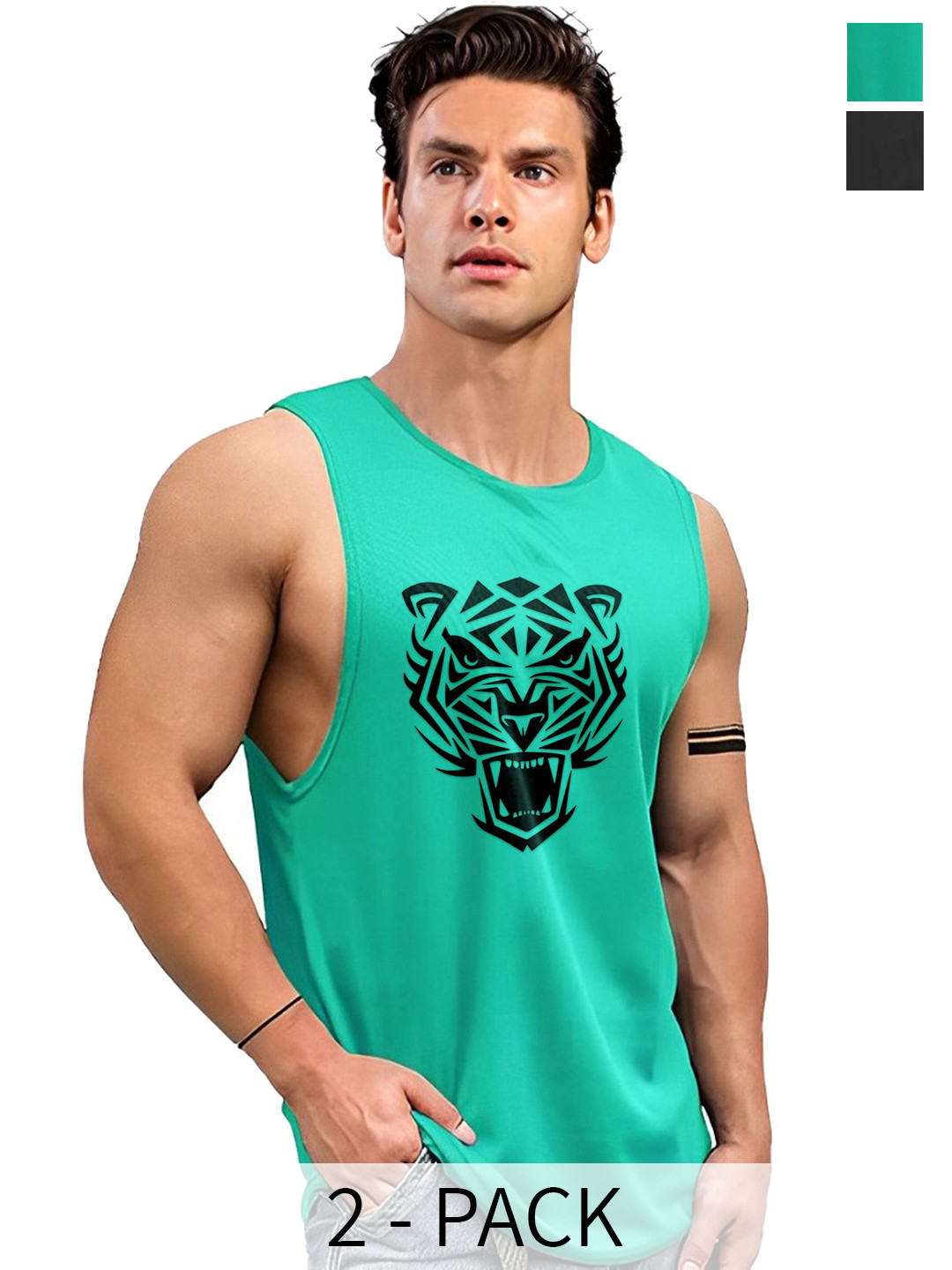 

AUSK Pack of 2 Printed Sleeveless Gym Innerwear Vests, Black