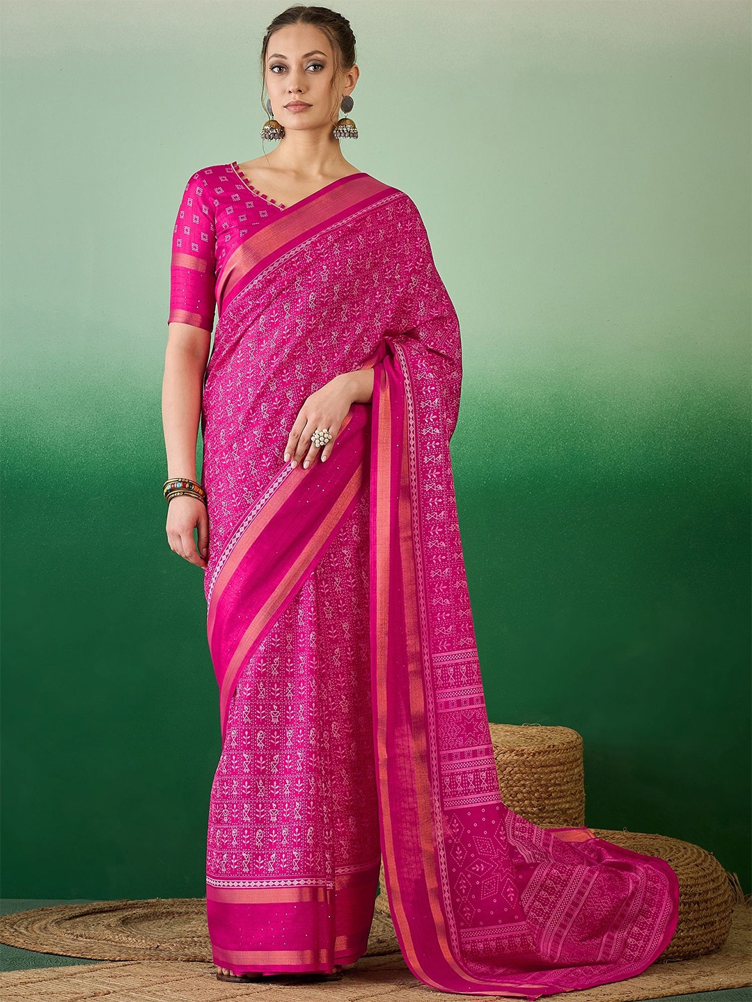 

KAVINDI Warli Zari Saree, Pink