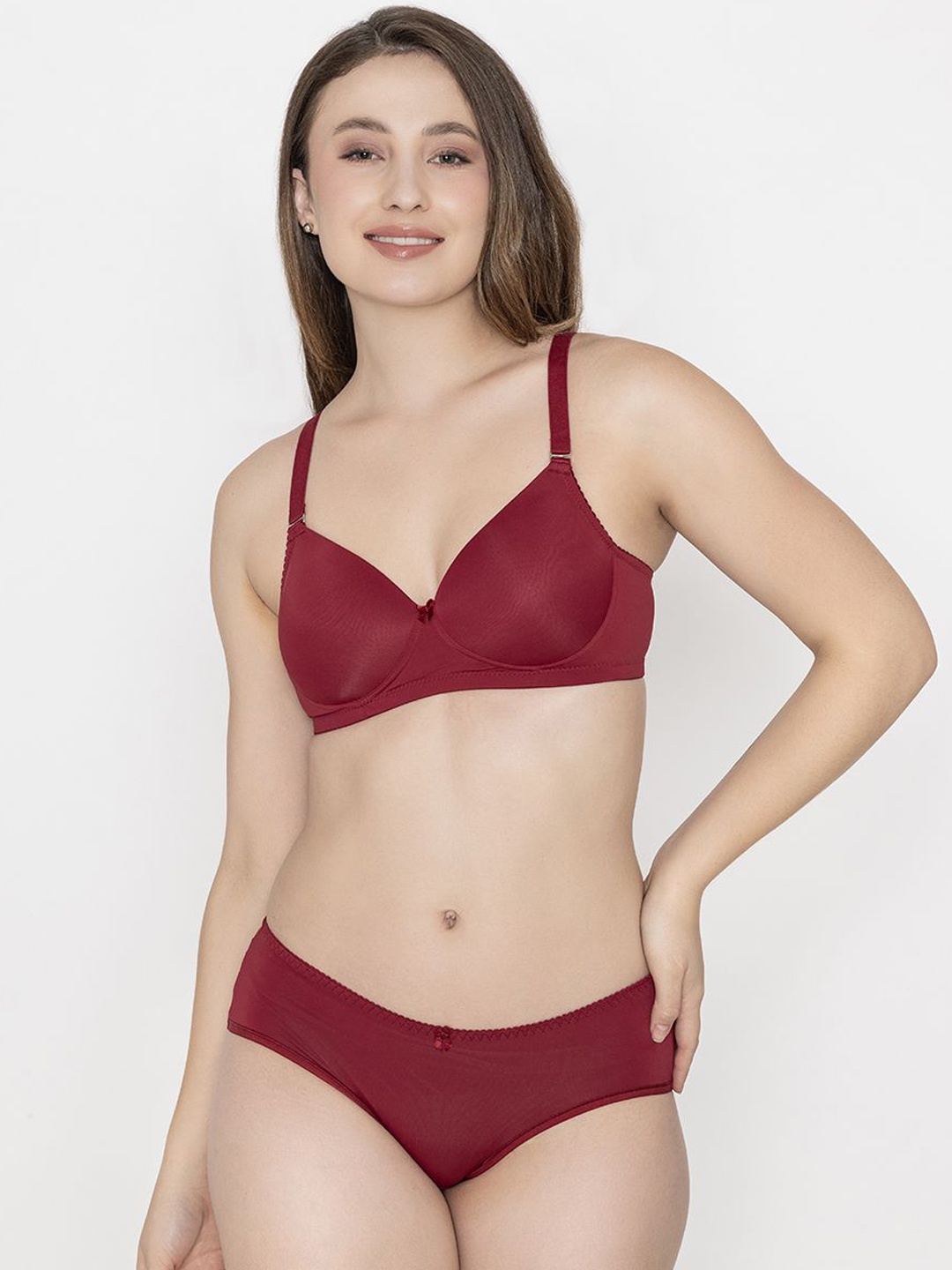 

B'ZAR Lightly Padded Mid-Rise Lingerie Set, Maroon