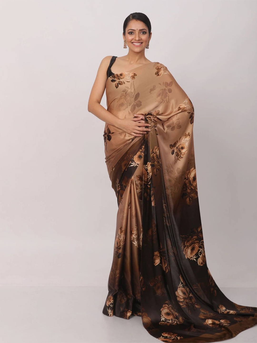 

ARPITA FASHION Floral Pure Crepe Saree, Beige