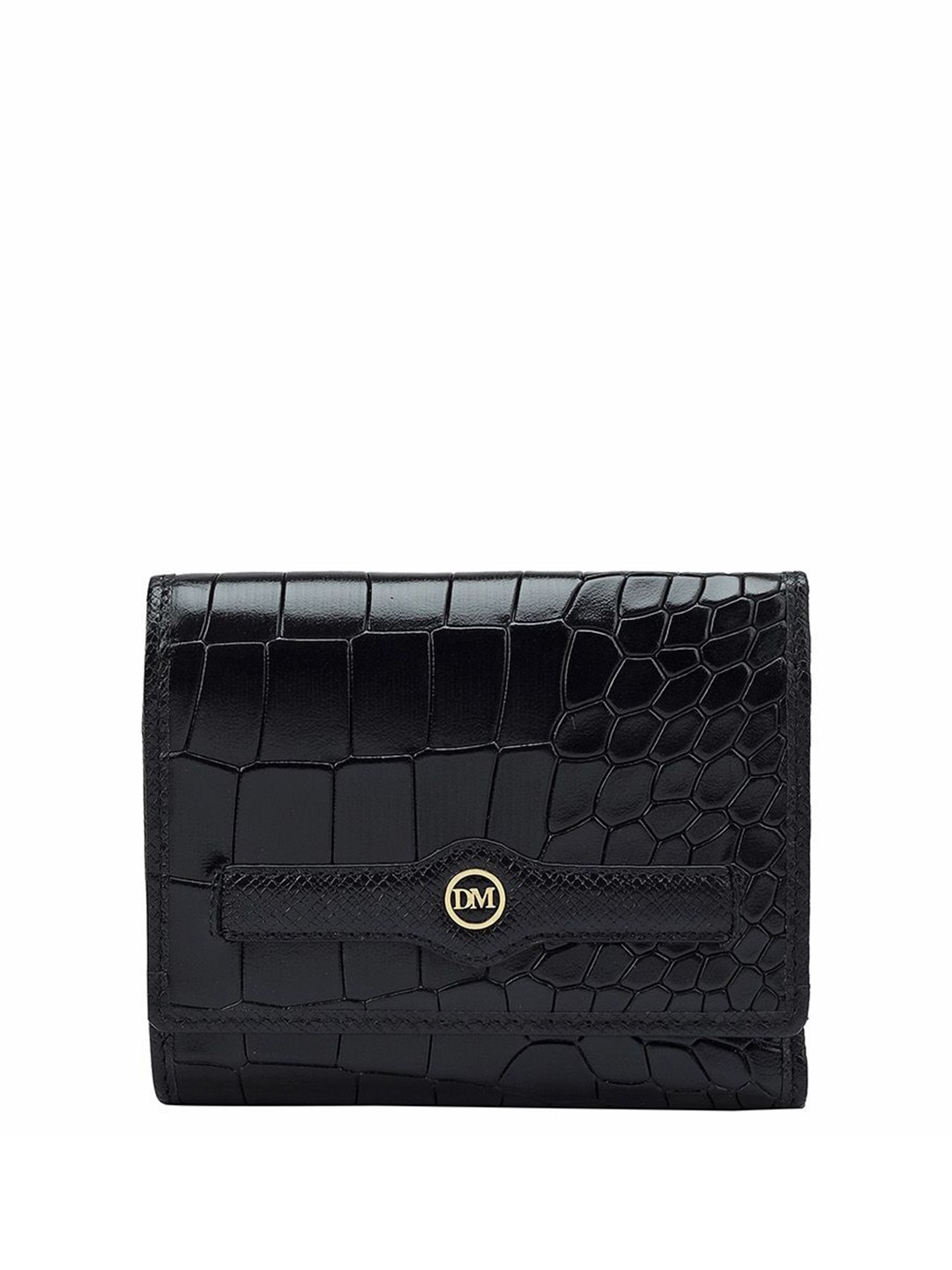 

Da Milano Women Animal Textured Leather Three Fold Wallet, Black