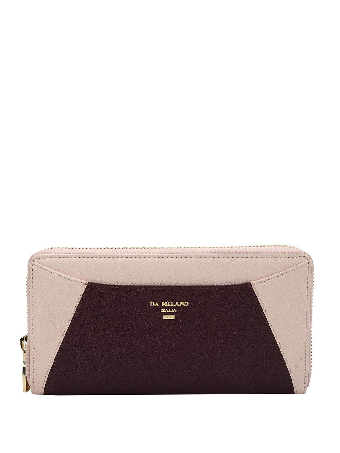 

Da Milano Women Colourblocked Leather Zip Around Wallet, Burgundy