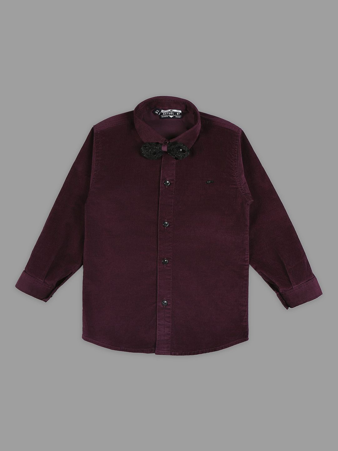 

Actuel Boys Corduroy Cotton Party Shirt With Detachable Bow, Burgundy