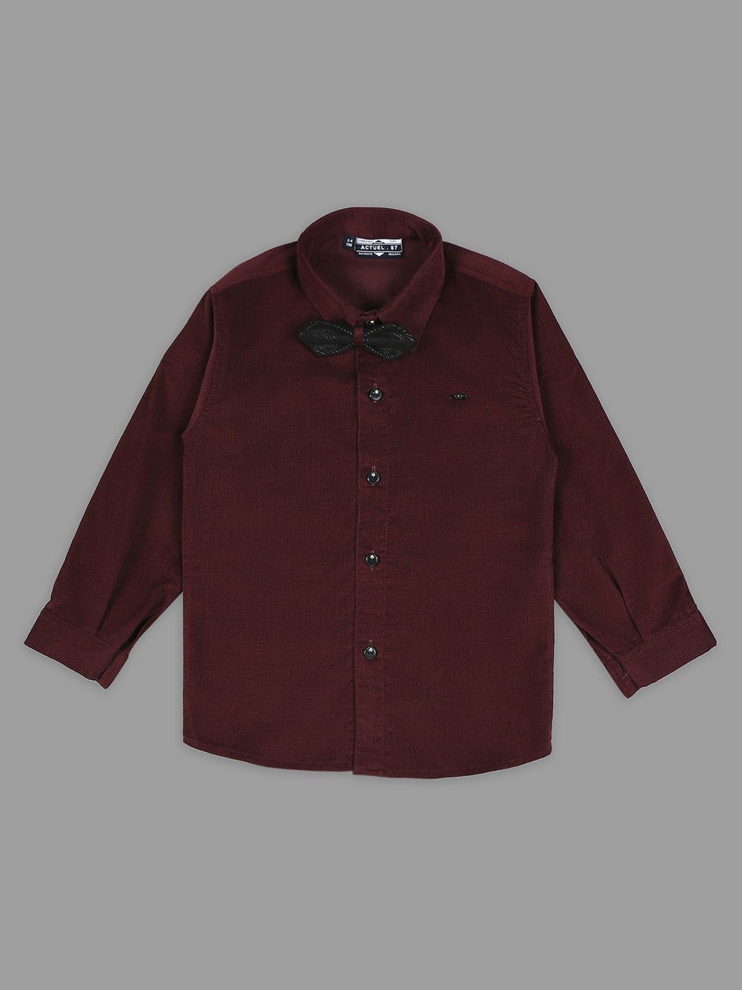 

Actuel Boys Corduroy Cotton Party Shirt With Detachable Bow, Maroon