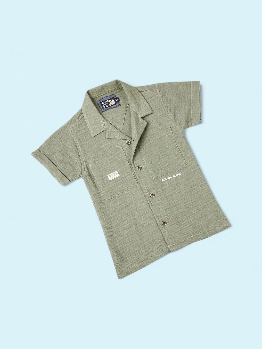 

Actuel Boys Checked Spread Collar Cotton Casual Shirt, Olive