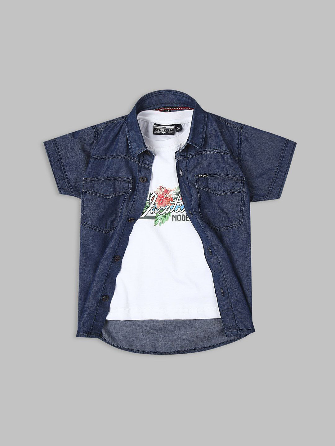 

Actuel Boys Spread Collar Short Sleeves Cotton Casual Shirt, Blue
