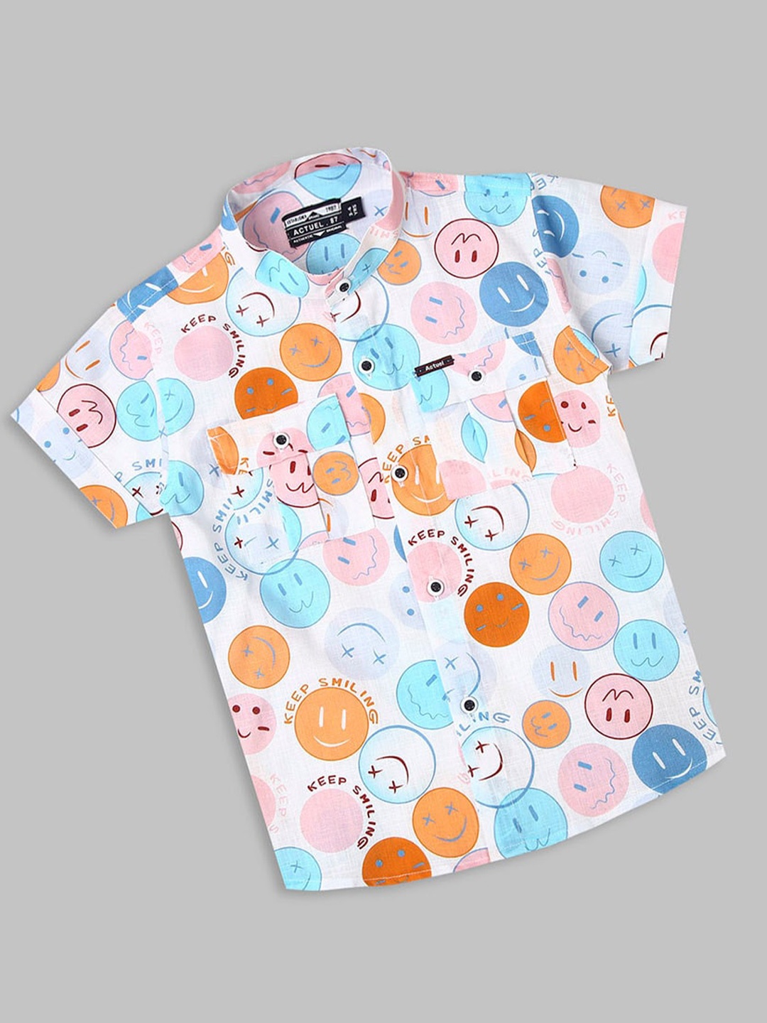 

Actuel Boys Conversational Printed Short Sleeves Pure Cotton Casual Shirt, White