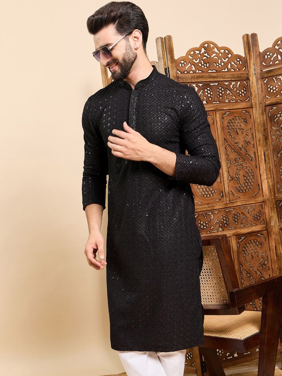 

Ethnic Bay Men Anarkali Kurta, Black