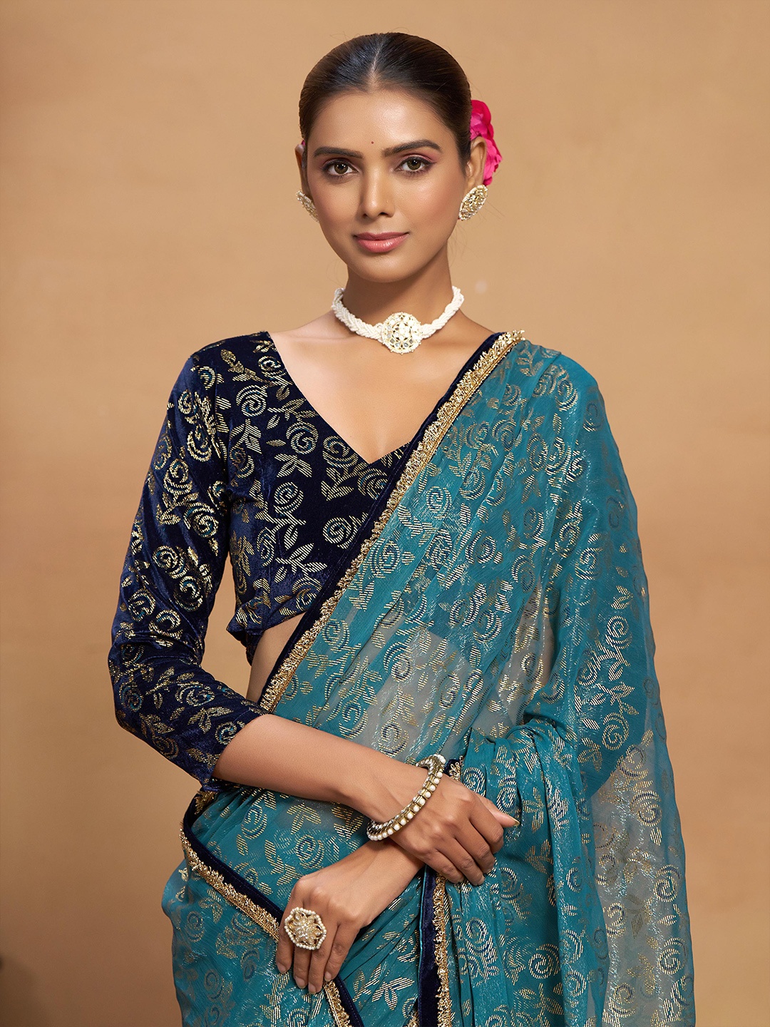 

Sangria Printed Saree, Blue
