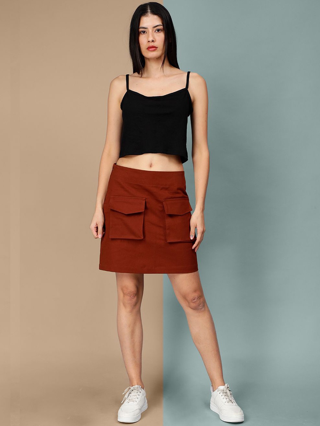 

Mad Over Print Pure Cotton A-line Above Knee Skirt, Brown