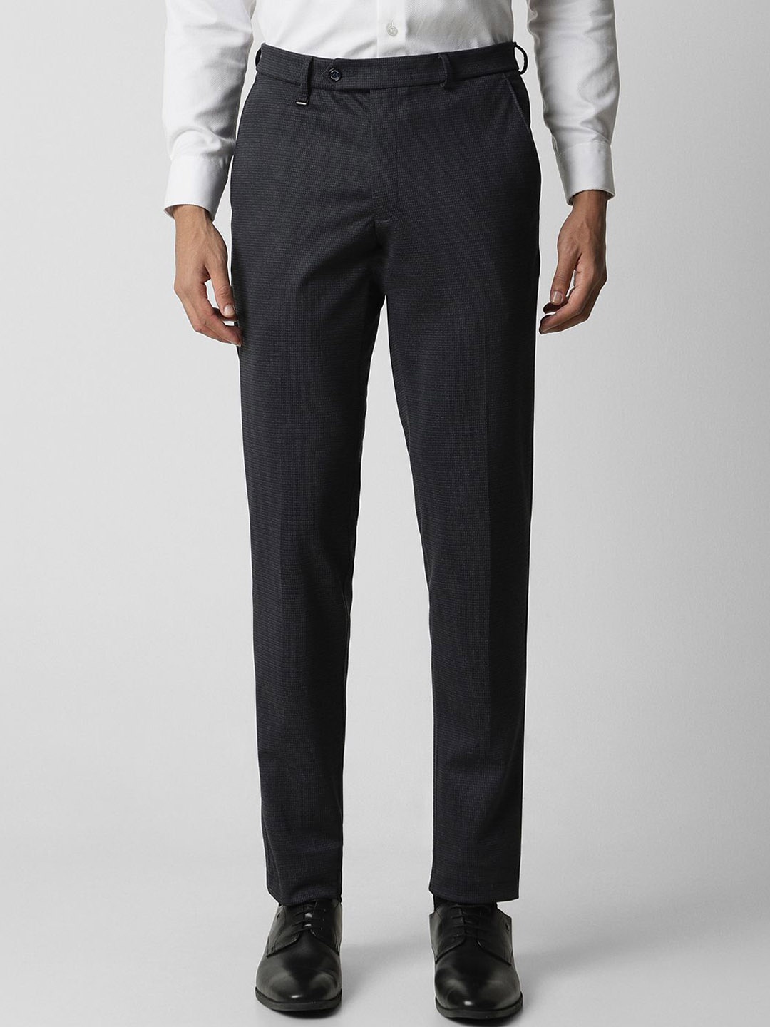 

Van Heusen Men Textured Ultra Slim Fit Formal Trousers, Navy blue