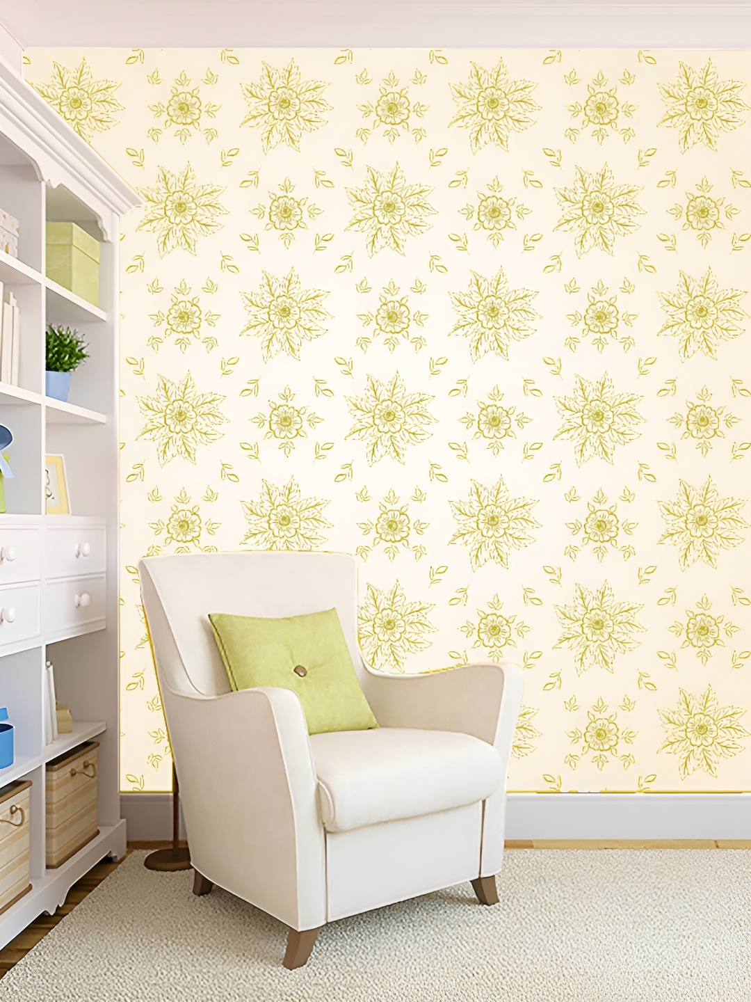 

Aura Cream-Colored & Green Printed Self-Adhesive Wall Stickers