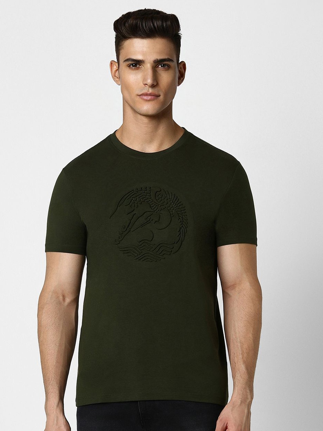 

VAN HEUSEN DENIM LABS Self Design Crew Neck T-shirt, Olive