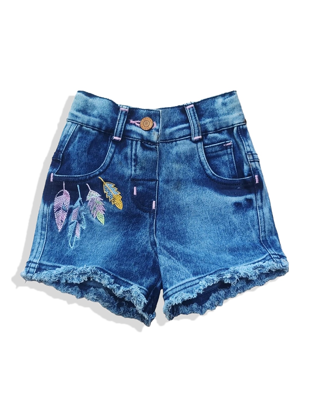 

CELEBRITY CLUB Girls Tropical Embroidered Washed Denim Denim Shorts, Blue