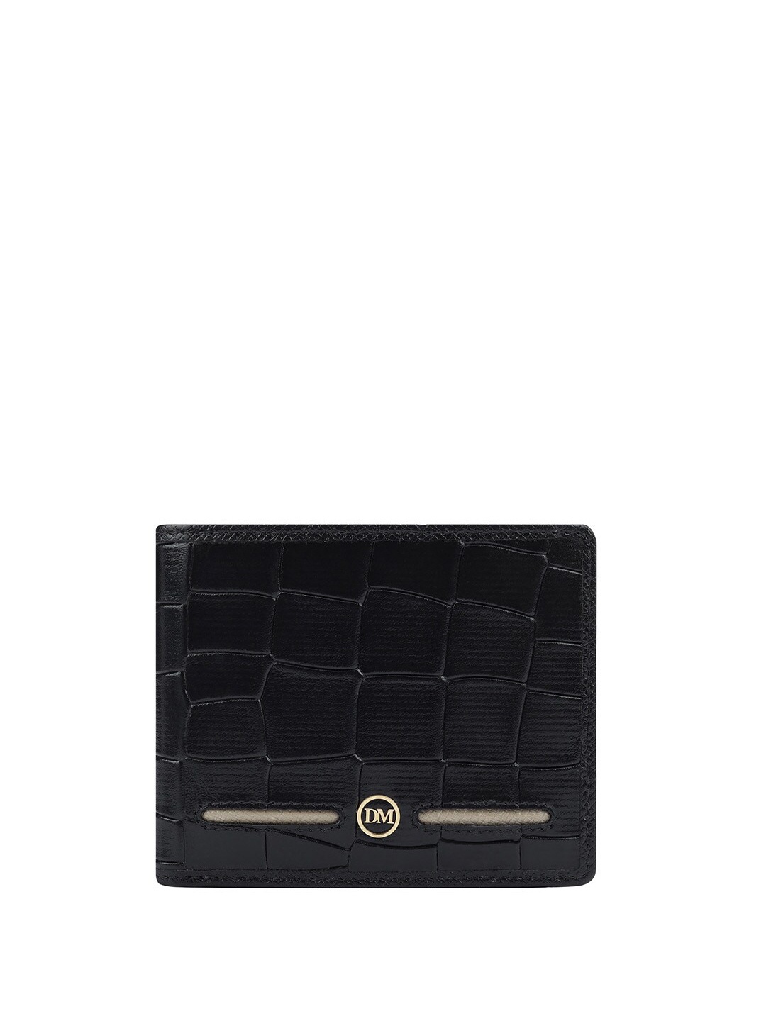 

Da Milano Men Textured Leather Two Fold Wallet, Black