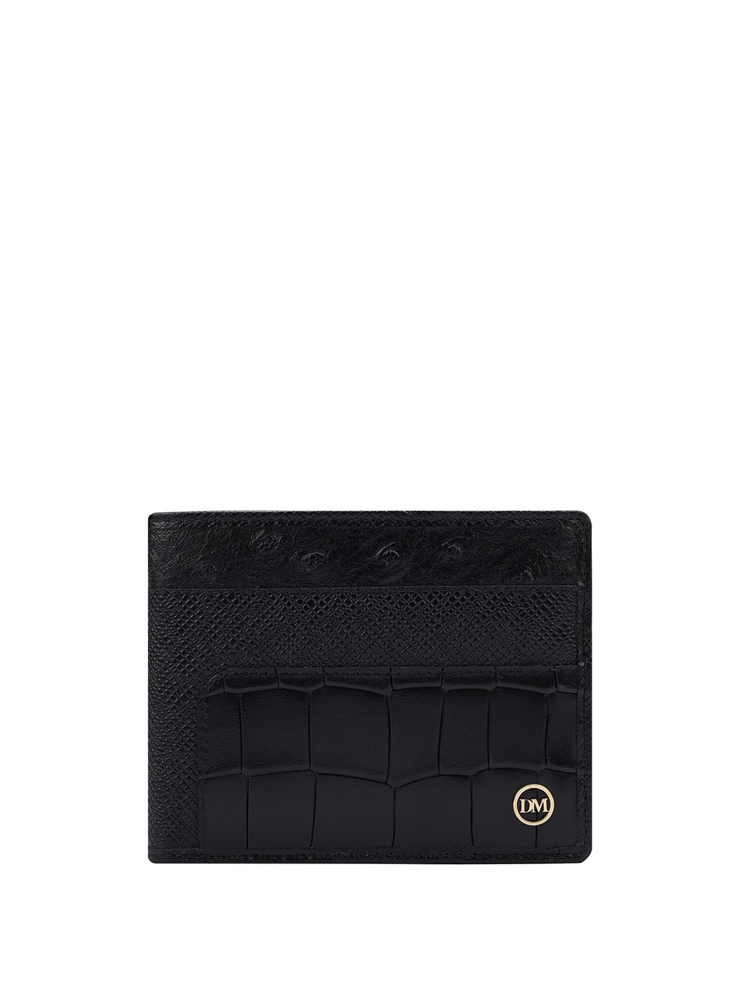 

Da Milano Men Textured Leather Two Fold Wallet, Black