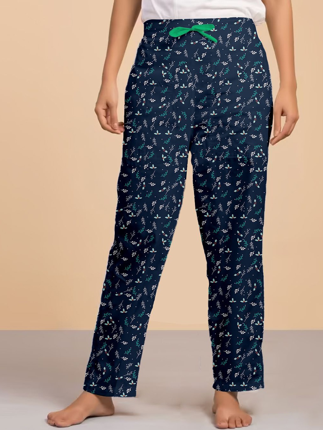 

LYRA Women Printed Relax-Fit Mid-Rise Cotton Lounge Pants, Navy blue