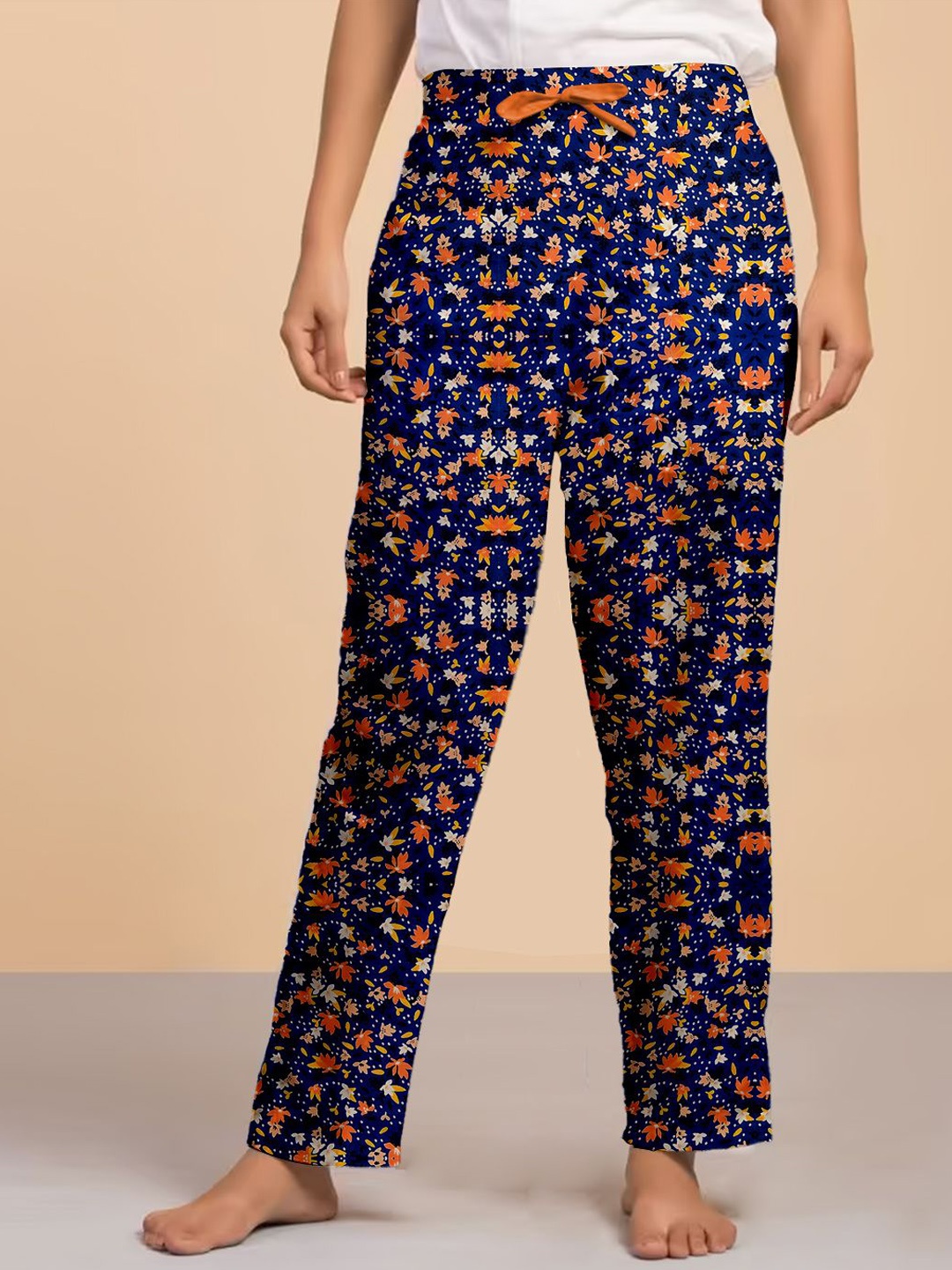 

LYRA Women Printed Relaxed-Fit Mid-Rise Cotton Lounge Pants, Navy blue